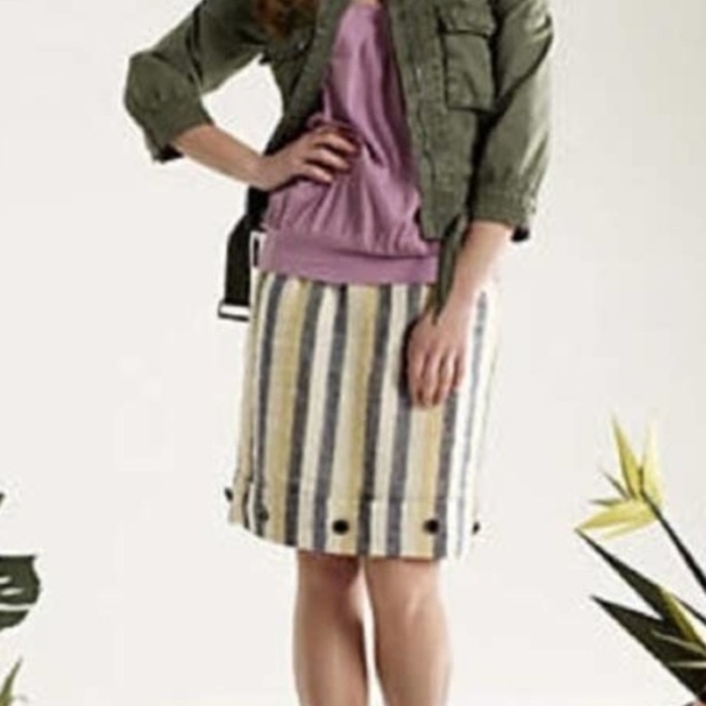 Anthropologie Edme & Esyllte cafe awning button detail striped cream skirt 2